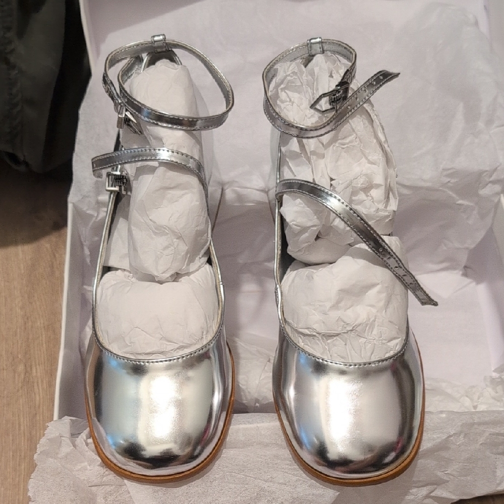 Silver Metallic Mary Jane Shoes